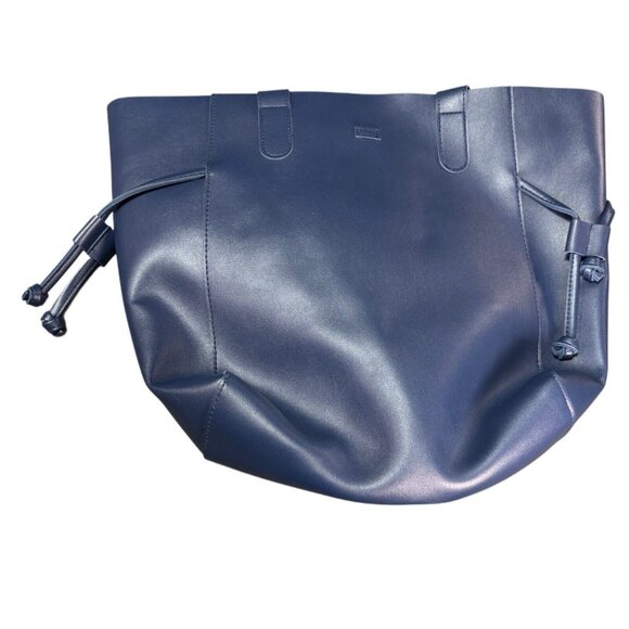 Navy Faux Leather Tote Bag With Dual Handles - Picture 2 of 7